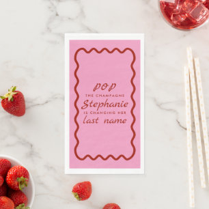 Wavy Edge Pink and Red Pop the Champagne  Napkin