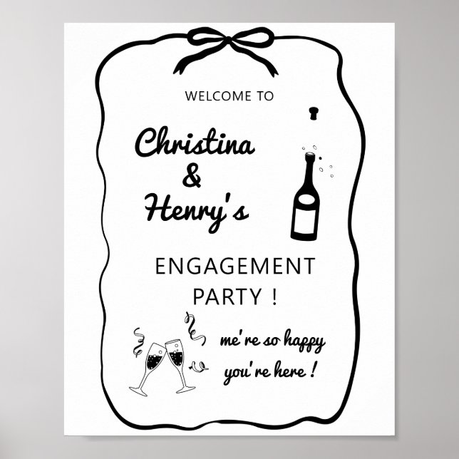 Wavy Engagement Party Sign, Whimsical Engagement  Poster (Front)
