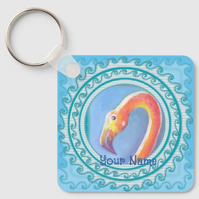 Wavy Flamingo  Keychain (Front)
