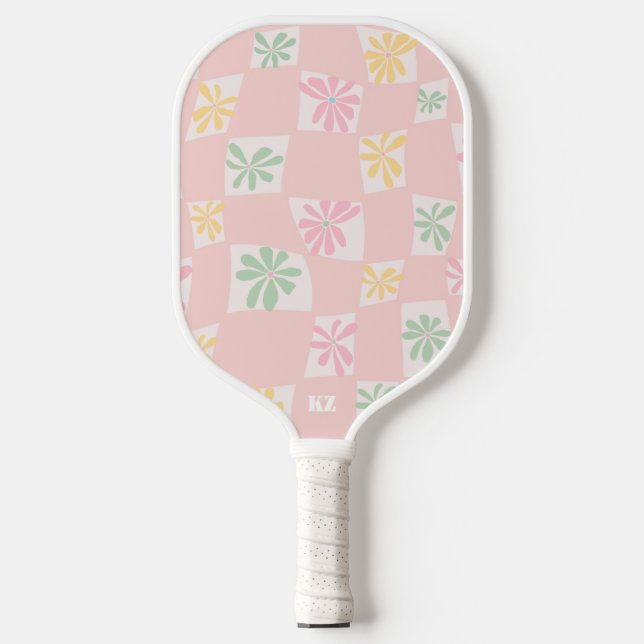 Wavy Floral Check Pickleball Paddle (Front)