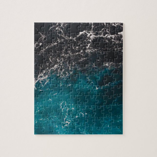 Wavy foamy blue black ombre sea water jigsaw puzzle (Vertical)