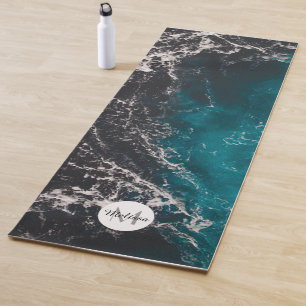 Wavy foamy blue black ombre sea water Monogram Yoga Mat