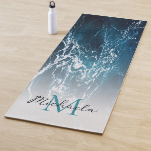 Wavy foamy dark blue sea water abstract Monogram Yoga Mat