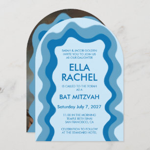 Wavy Frame Arch Modern Custom Photo BarBat Mitzvah Invitation