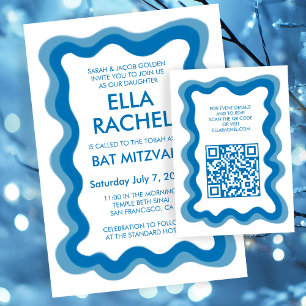 Wavy Frame Chic Modern Custom QR Bar Bat Mitzvah Enclosure Card