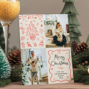 Wavy Frame Coquette Bows Merry Christmas 2 Photo Holiday Card