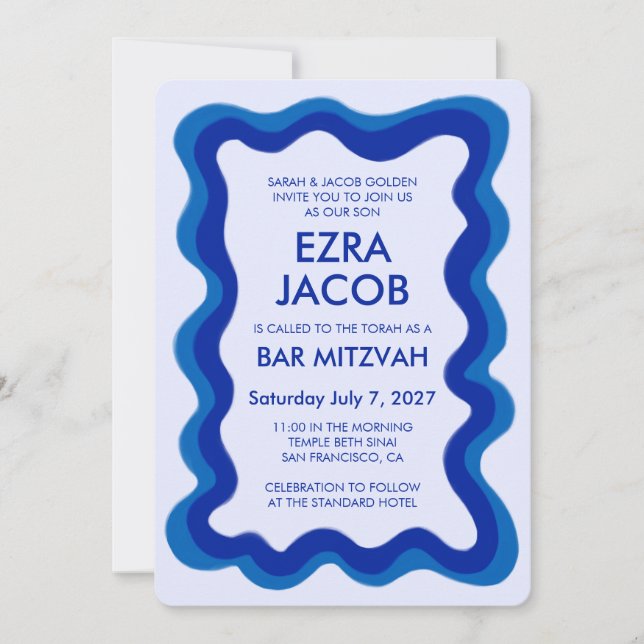 Wavy Frame Modern Chic Custom Bar Bat Mitzvah Invitation (Front)