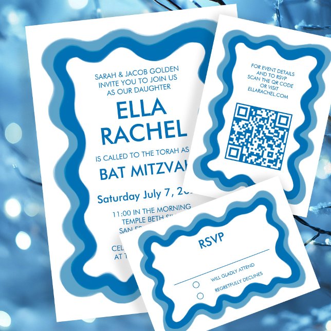 Wavy Frame Modern Chic Custom Bar Bat Mitzvah RSVP Card (Wavy Frame Modern Chic Custom Bar Bat Mitzvah RSVP Card
)