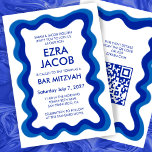 Wavy Frame Modern Custom QR CODE Bar Bat Mitzvah Invitation<br><div class="desc">Perfect card to announce a bat mitzvah, bar mitzvah or other Jewish celebration! Hand made wavy frame for you on the front side! FULLY CUSTOMIZABLE! Click on “Personalize” above to edit the text and add your link to the qr code. Click "edit using design tool" to adjust the fonts, colours...</div>