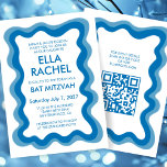Wavy Frame Modern Custom QR CODE Bar Bat Mitzvah Invitation<br><div class="desc">Perfect card to announce a bat mitzvah, bar mitzvah or other Jewish celebration! Hand made wavy frame for you on the front side! FULLY CUSTOMIZABLE! Click on “Personalize” above to edit the text and add your link to the qr code. Click "edit using design tool" to adjust the fonts, colours...</div>