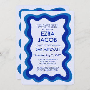 Wavy Frame Modern Custom QR CODE Bar Bat Mitzvah Invitation