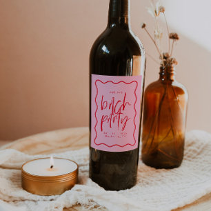 Wavy Frame Red And Pink Bachelorette Wine Favour Label