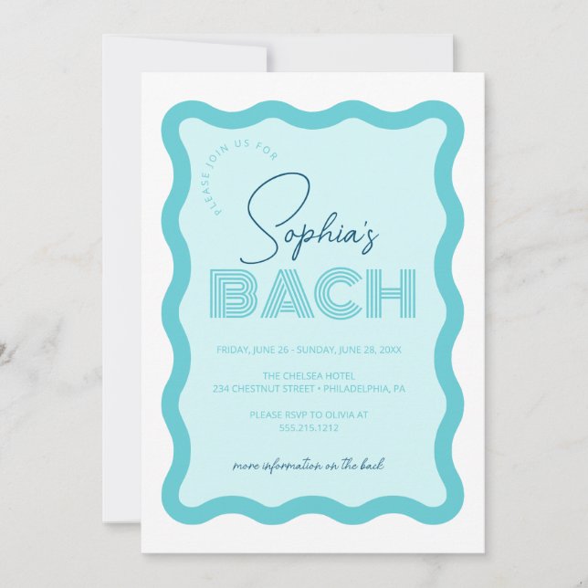 Wavy Frame Retro Bachelorette Weekend Itinerary In Invitation (Front)