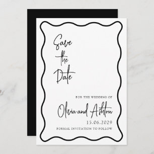 wavy frame, wavy border, modern, black and white  save the date