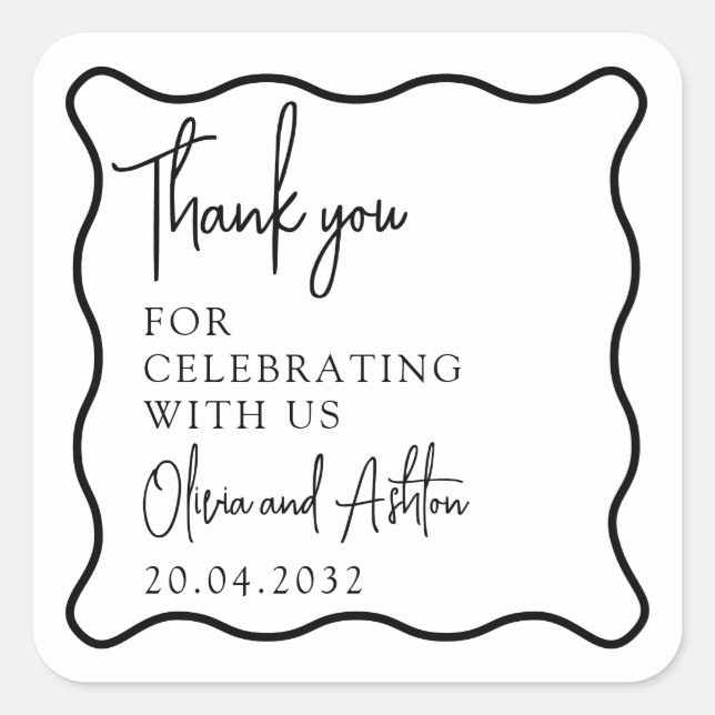 Wavy frame, Wavy border, wedding Thank You Sticker (Front)