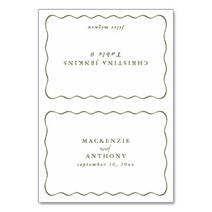 Wavy Frame Wedding Custom Guest Name Green Table Number