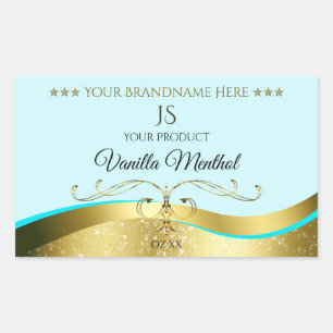 Wavy Glamour Gold Decor Light Teal Monogram Label