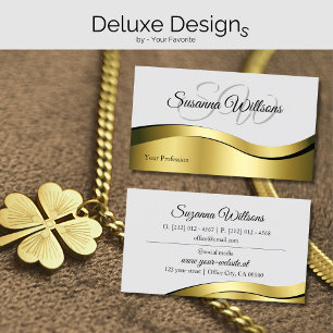 Wavy Gold Decor on Light Grey with Initials Classy Business Card