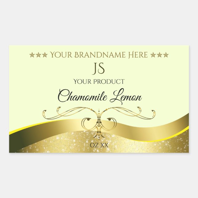 Wavy Gold Deluxe Decor Light Yellow Monogram Label (Front)
