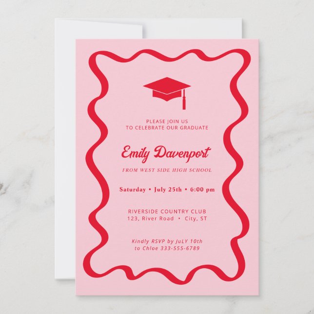 Wavy Graduation Invitation Photo on back (Front)