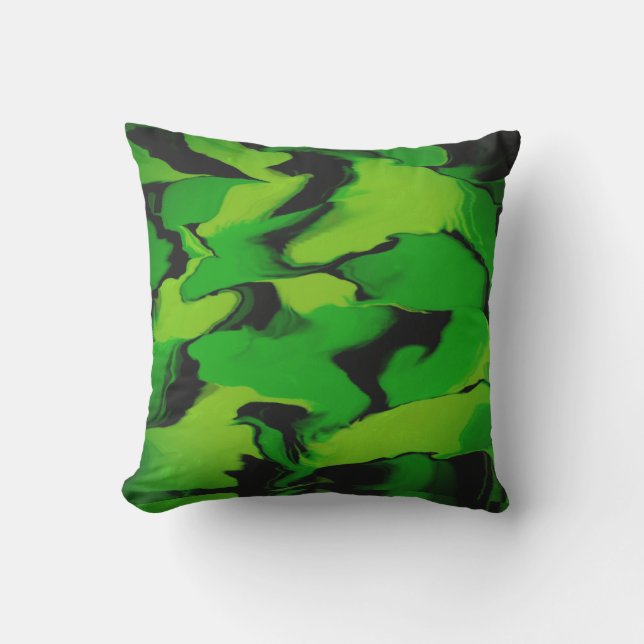 Wavy Green and Black Throw Pillow (Front)