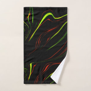 Wavy green and red long strokes, black background bath towel set