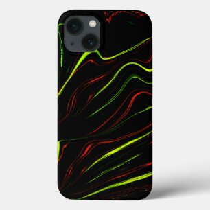 Wavy green and red long strokes, black background iPhone 13 case