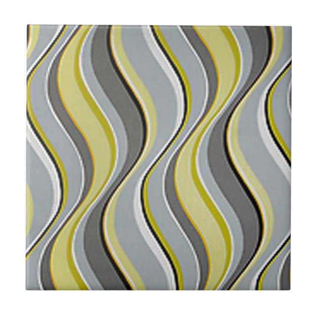 Wavy Grey and Yellow Stripes Tile (Front)