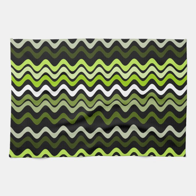 Wavy Groovy Stripes Dark Green Kitchen Towel (Horizontal)