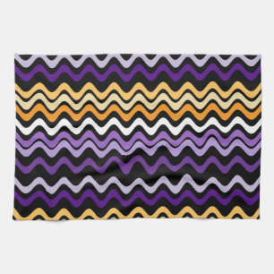 Wavy Groovy Stripes Purple and Orange Kitchen Towel