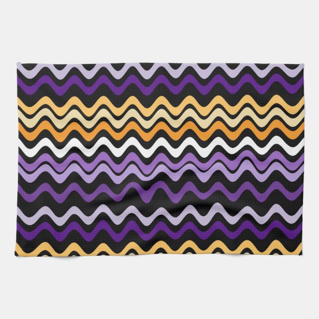 Wavy Groovy Stripes Purple and Orange  Kitchen Towel (Horizontal)