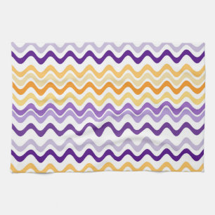 Wavy Groovy Stripes Purple and White Kitchen Towel
