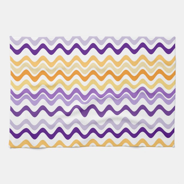 Wavy Groovy Stripes Purple and White Kitchen Towel (Horizontal)