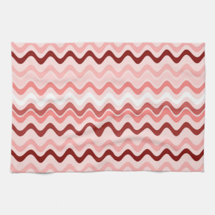 Wavy Groovy Stripes Red and Pink Kitchen Towel