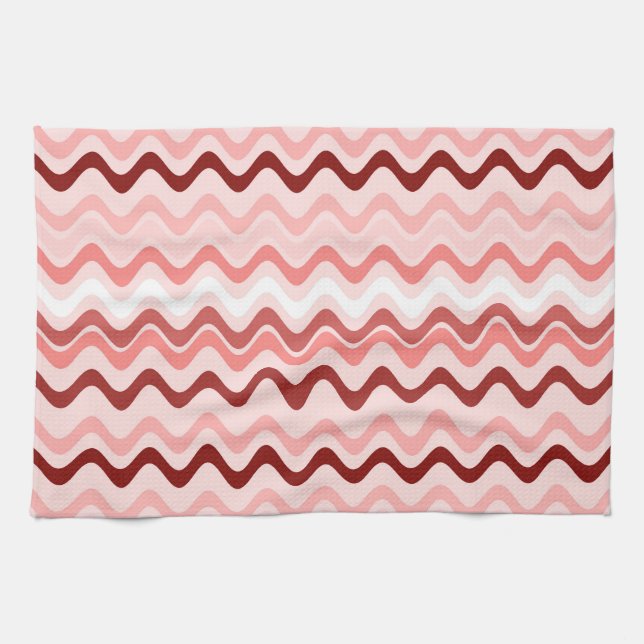 Wavy Groovy Stripes Red and Pink Kitchen Towel (Horizontal)