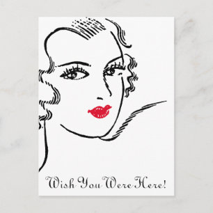 Wavy Hair and Red Lips Postcard
