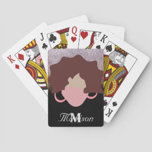 Wavy Hair Girl Face Mask Ombre Glitter Playing Cards