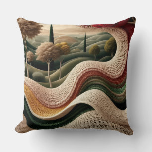 Wavy Hills Textured Knit Effect Landscape Throw Pillow