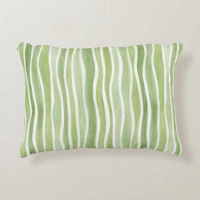 Wavy Lime Green Cream Stripes Accent Pillow (Front)