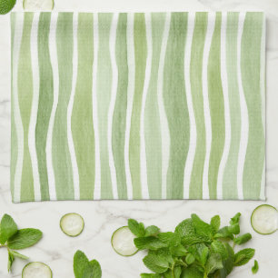 Wavy Lime Green Cream Stripes Kitchen Towel