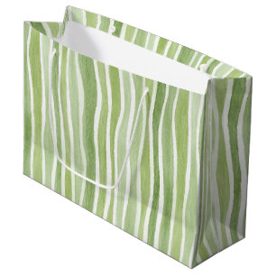 Wavy Lime Green Cream Stripes Large Gift Bag
