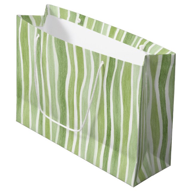 Wavy Lime Green Cream Stripes Large Gift Bag (Front Angled)