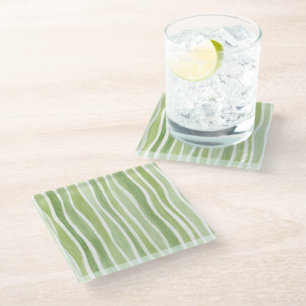 Wavy Lime Green Stripes Glass Coaster