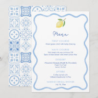 Wavy Line Border Lemon Wedding Shower Place Card