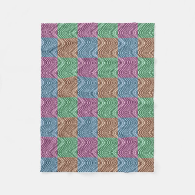 Wavy Line Pattern - Blue/Brown/Green/Purple Fleece Blanket (Front)