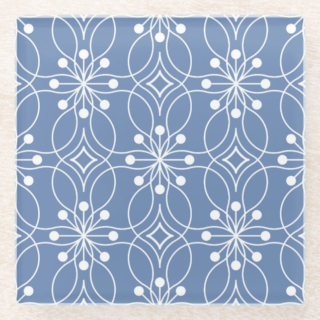 Wavy Lines Geometric Vintage Pattern Glass Coaster (Front)