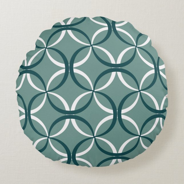 Wavy Lines Green Seamless Pattern Round Pillow (Front)