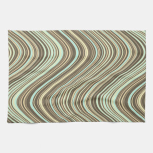 Wavy Lines in Light Brown/Beige/Turquoise Blue Kitchen Towel