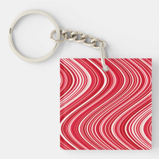 Wavy Lines in Red and White Keychain (Front)