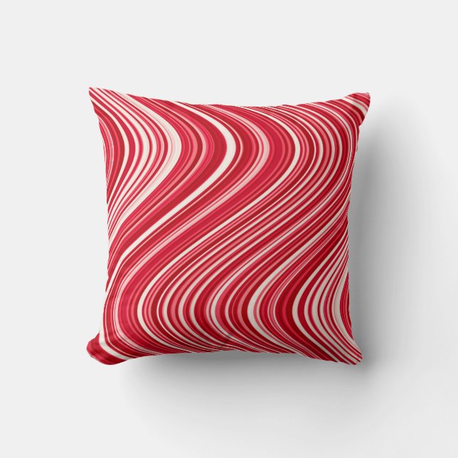 Wavy Lines in Red and White Throw Pillow (Front)